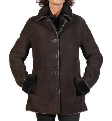 Ladies Shaped Classic Sheepskin Jacket In Brown - SL1177182